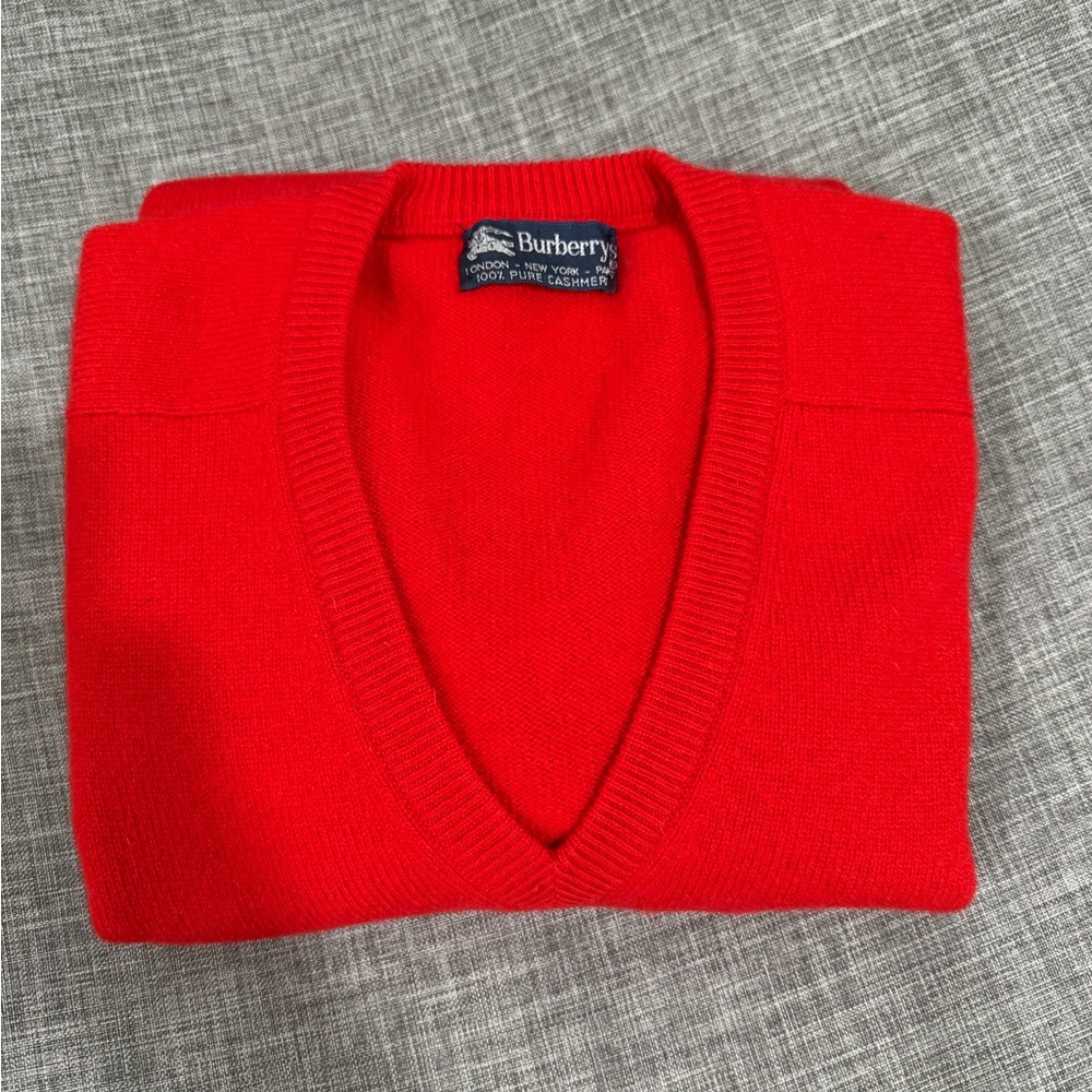 Burberry Men’s Bright Red V-Neck Sweater - Picture 9 of 11